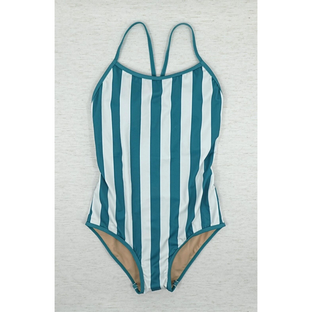 Kortni Jeane Striped Swimsuit Womens XS Green Strappy-Back‎ Beachwear